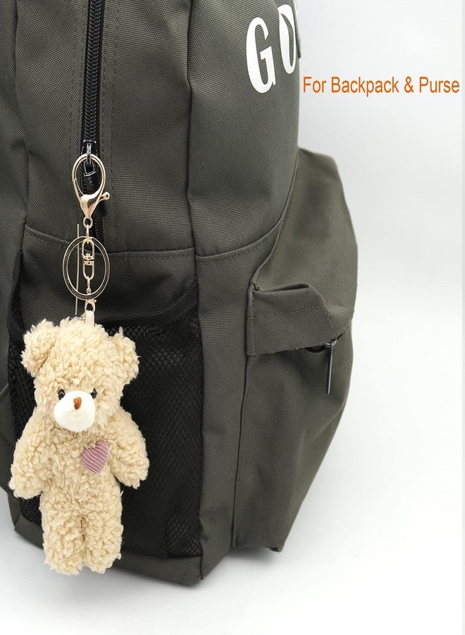 Zitokin Cute Bear Keychain for Backpacks, 2 Pcs Bear Plush Keychain with Heart 5" Inch Bag Charms for Women Girls Matching Gift (Pink & Green Heart) - Image 2